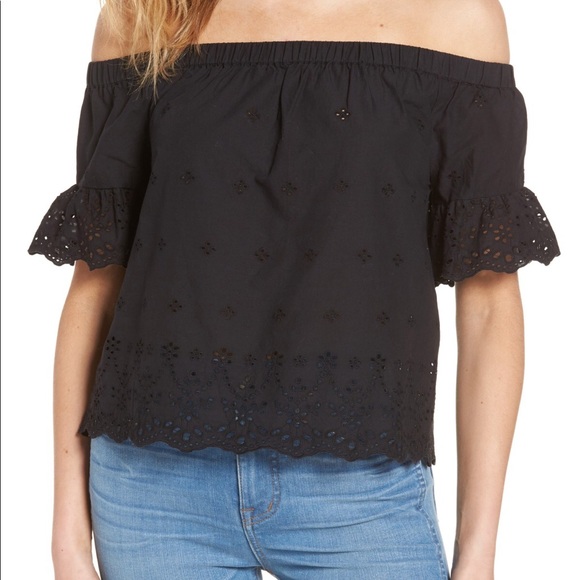 Madewell Navy Flutter Sleeve Off-Shoulder Top - Picture 1 of 7